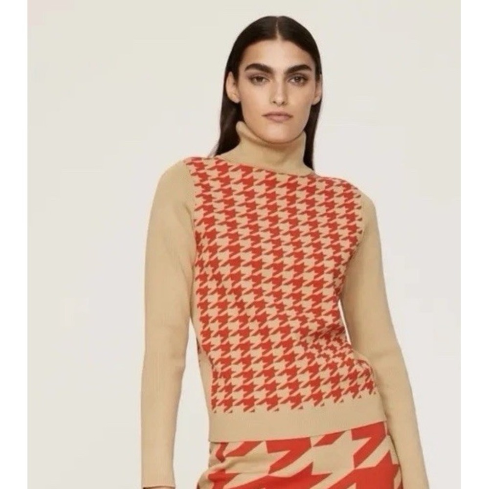 TOCCIN x RTR  Houndstooth Turtleneck Sweater Camel Red Women's Large